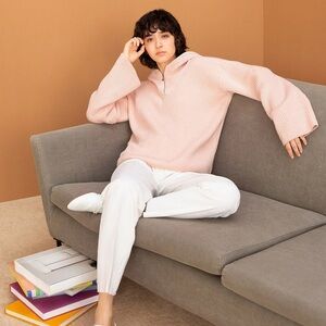 ADEAM JAPAN INTERMIX PEACH PINK TENNIS ZIP HOODIE TOP COZY LOUNGEWEAR S